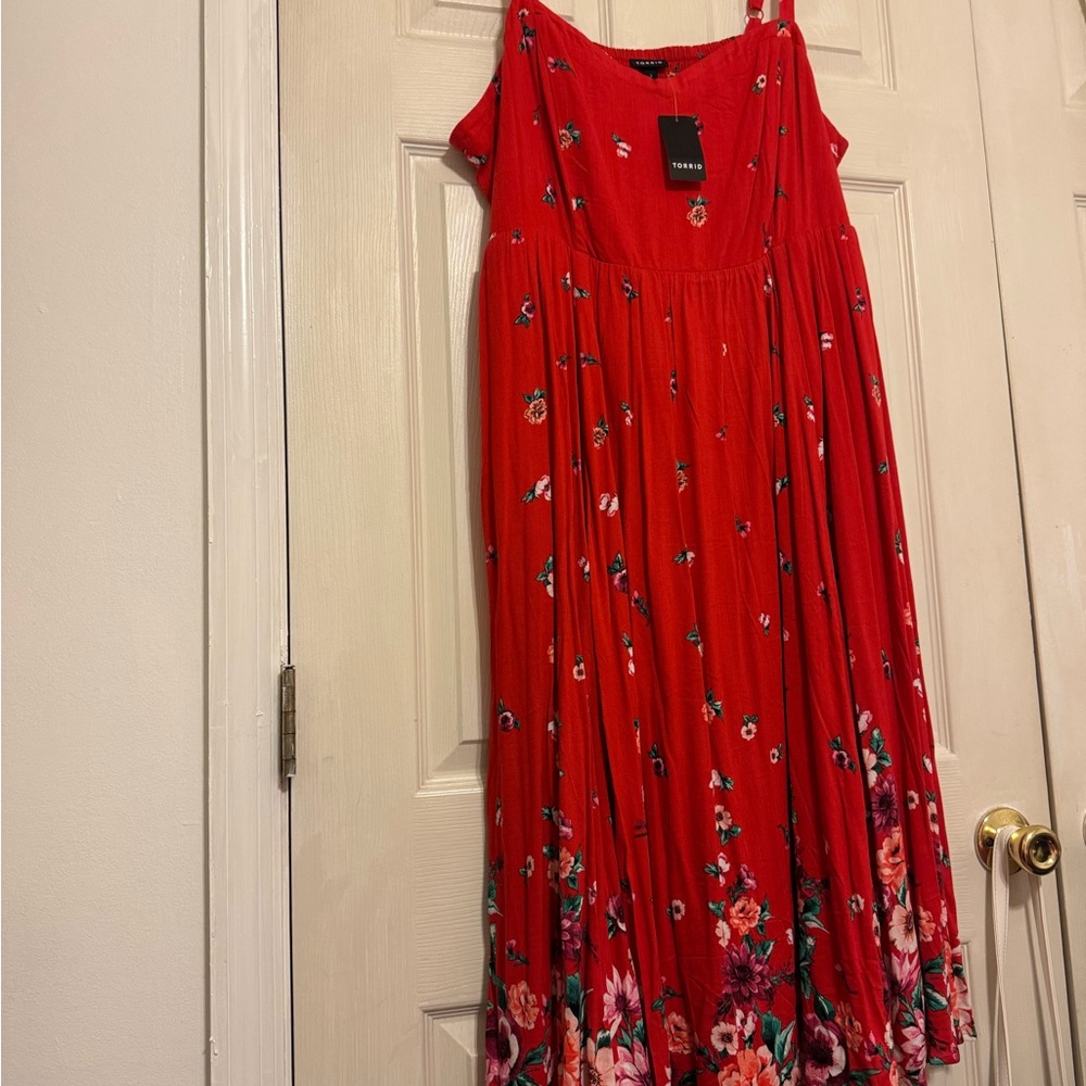 Torrid Red Floral Skater Midi Dress with pockets
